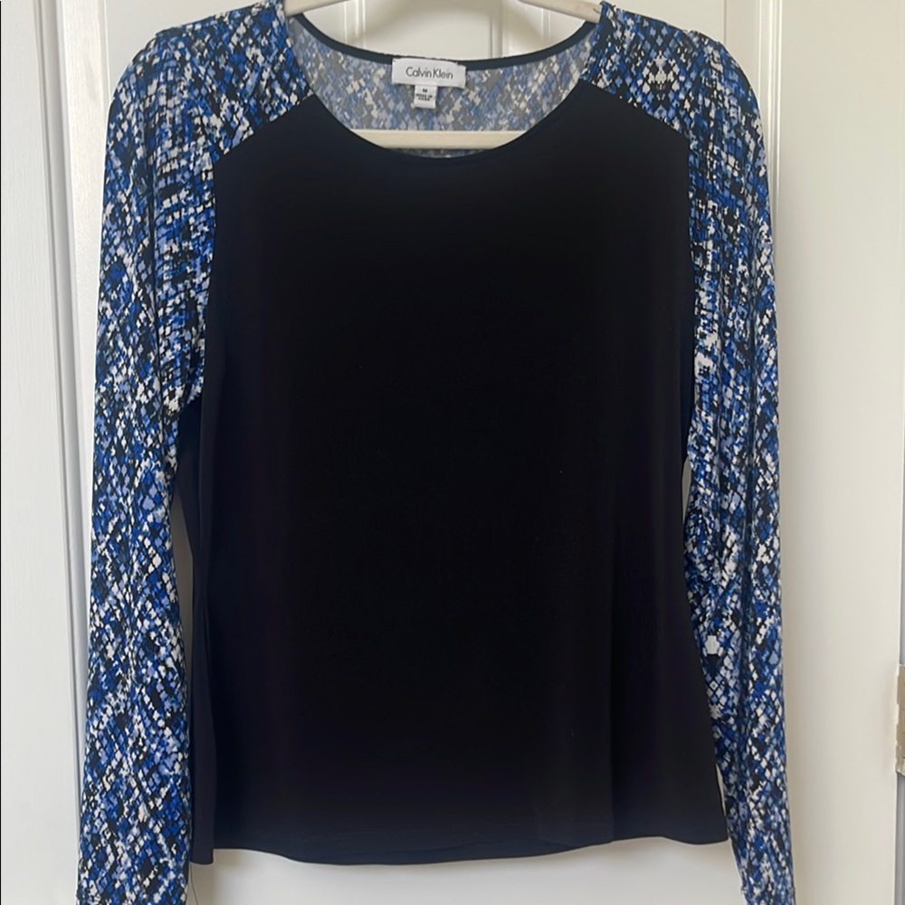 Calvin Klein Black and Blue slinky Blouse
